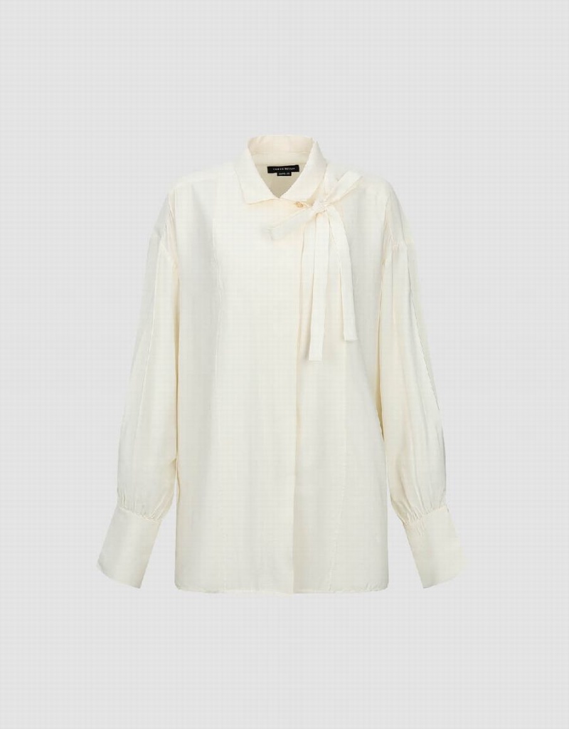 White Women's Urban Revivo Straight With Tie Shirts | ZAQ5069WU