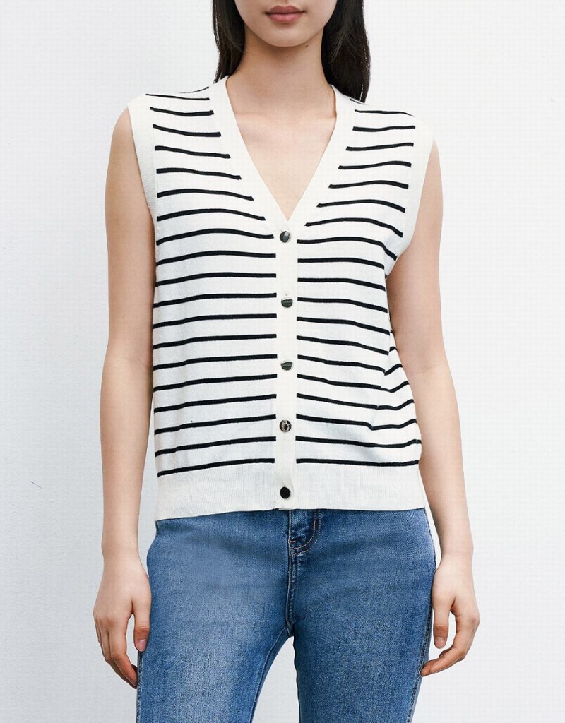 White Women's Urban Revivo Striped Button Front Tank Top | MIZ8548XC