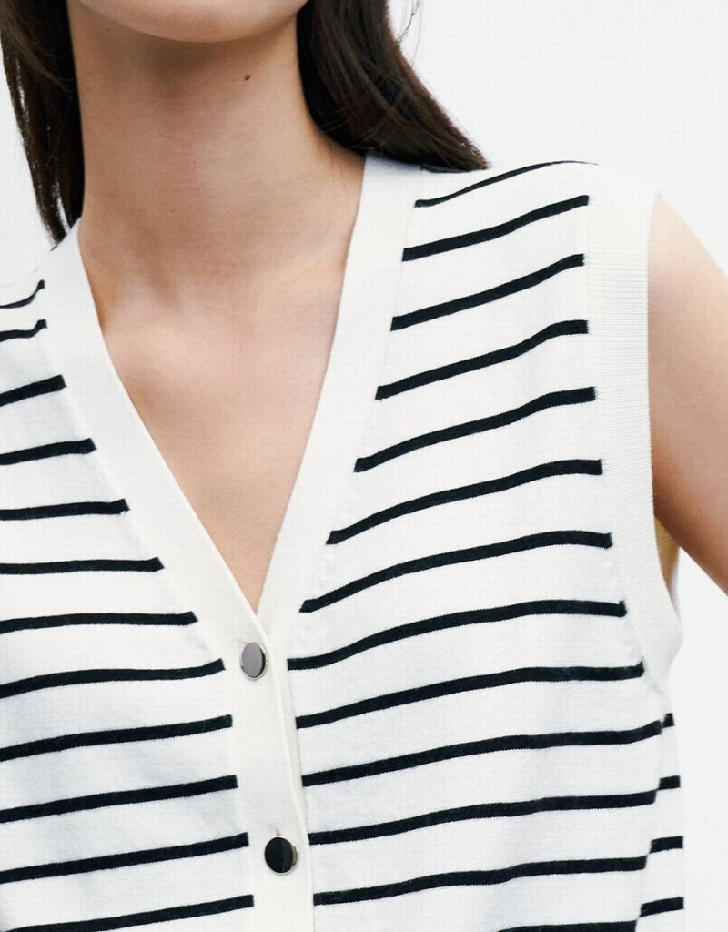 White Women's Urban Revivo Striped Button Front Tank Top | MIZ8548XC