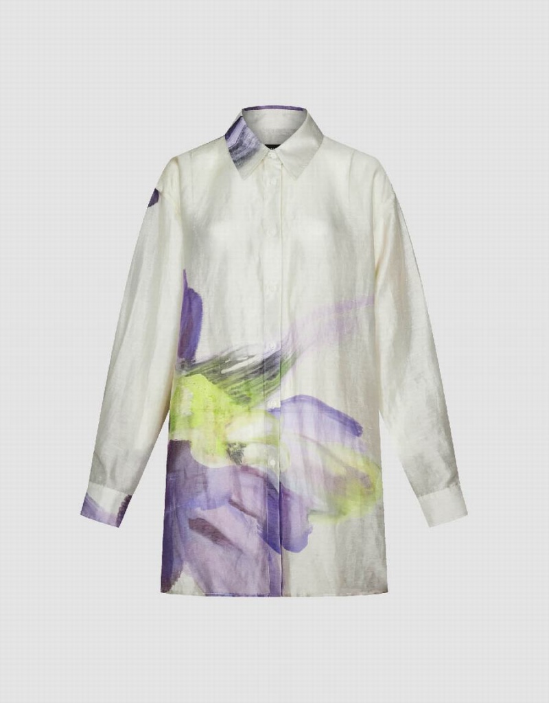 White Women's Urban Revivo Textured Printed Straight Shirts | KDG2565SR