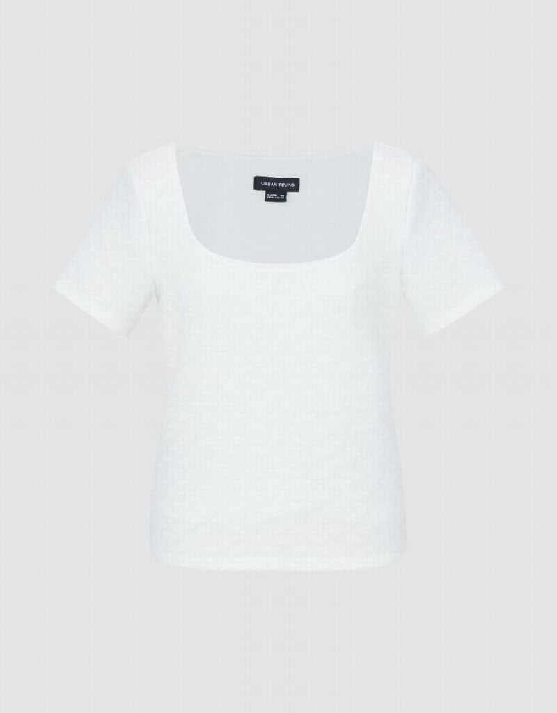 White Women's Urban Revivo Textured Raglan Sleeve T Shirts | PTH7674UR