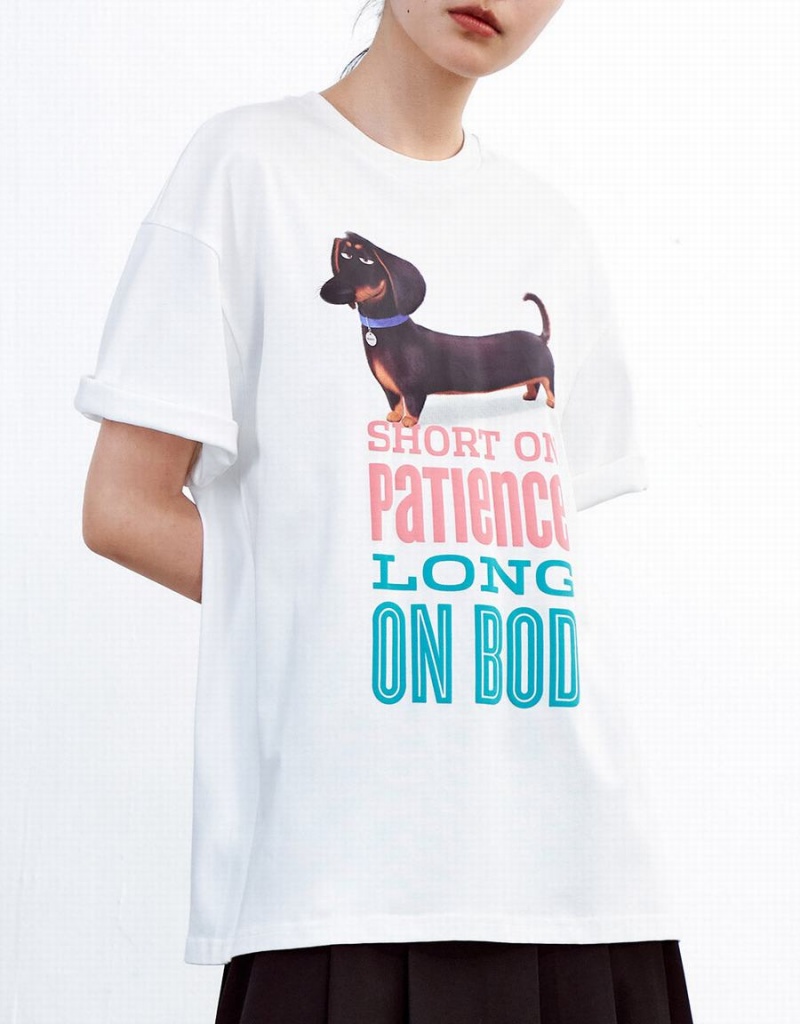 White Women's Urban Revivo The Secret Life Of Pets Oversized T Shirts | MAJ9037TY