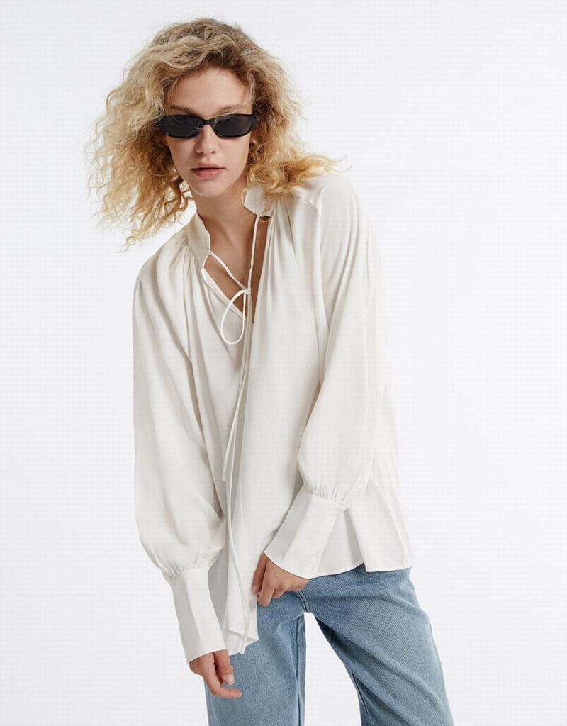 White Women's Urban Revivo Tie Front Blouse | NUL8452UX