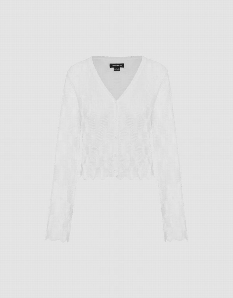 White Women's Urban Revivo V-Neck Knitted Cardigan | JFO7162DJ