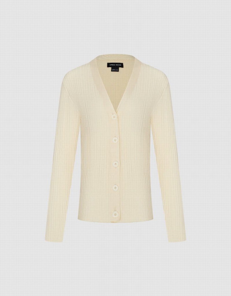 White Women's Urban Revivo V-Neck Knitted Cardigan | PKI234IW