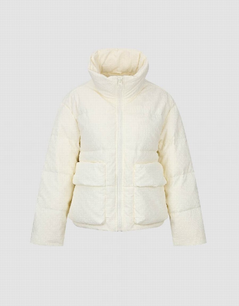 White Women's Urban Revivo Zipper Front Stand Collar Down Jackets | DTV131GB