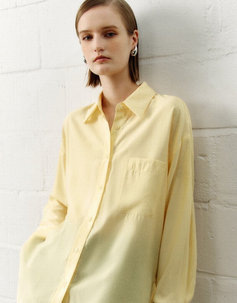 Yellow Women's Urban Revivo Button Up Straight Shirts | PQU5619CQ