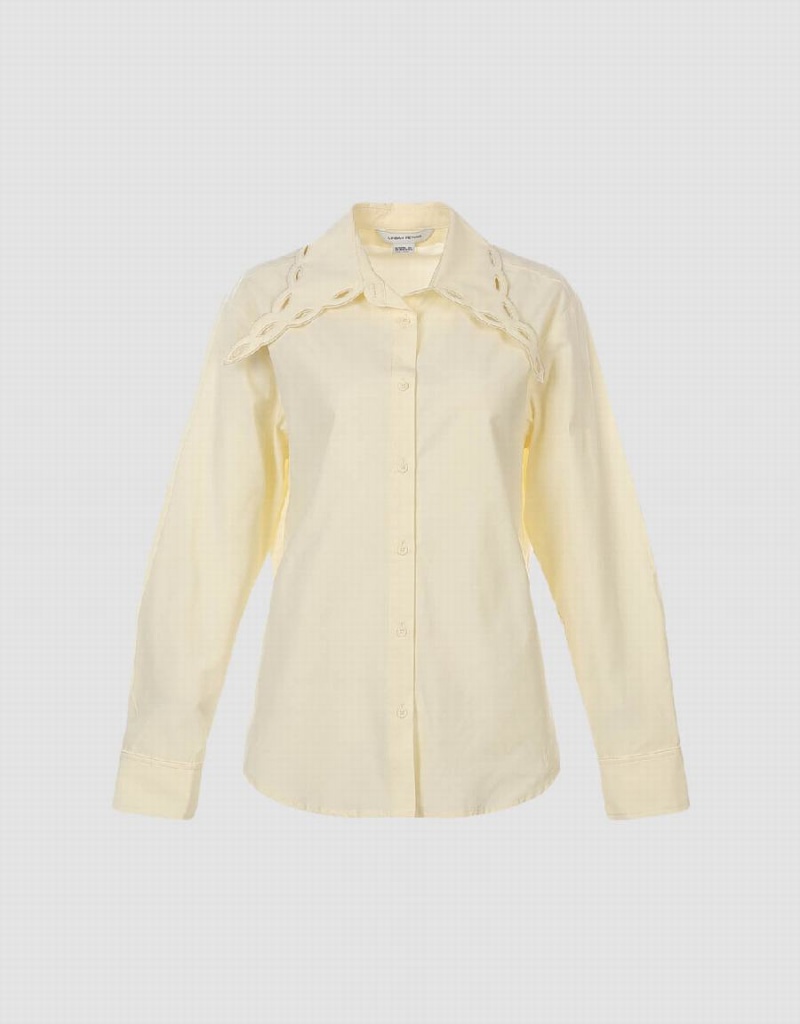 Yellow Women's Urban Revivo Collared Neck Lapel Shirts | TPY6182BR