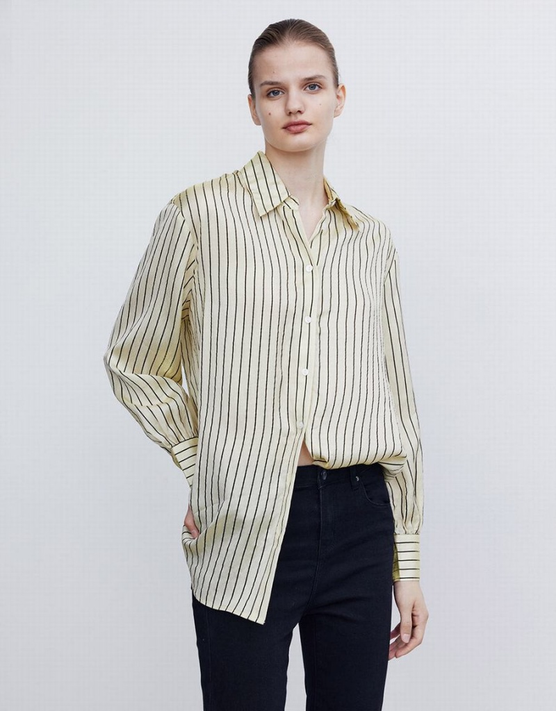 Yellow Women's Urban Revivo Striped Button Up Shirts | FGO4054MZ