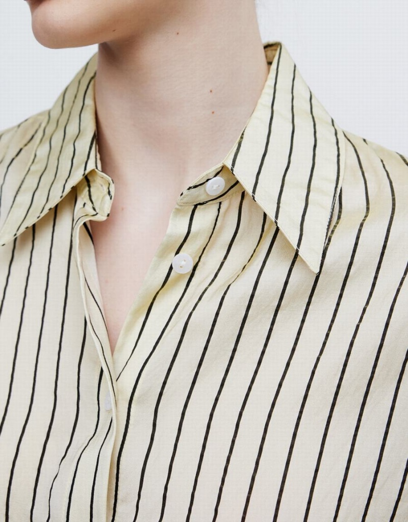 Yellow Women's Urban Revivo Striped Button Up Shirts | FGO4054MZ