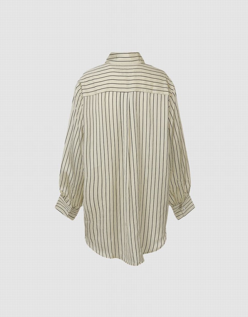 Yellow Women's Urban Revivo Striped Button Up Shirts | FGO4054MZ