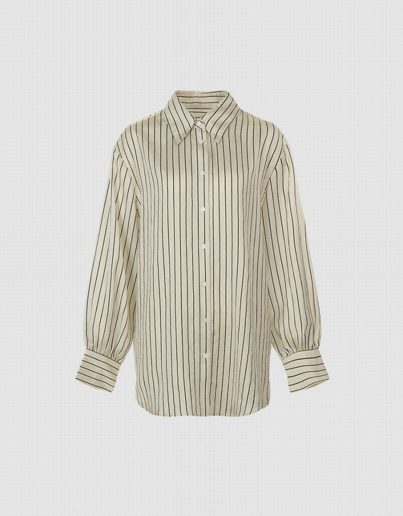 Yellow Women\'s Urban Revivo Striped Button Up Shirts | FGO4054MZ