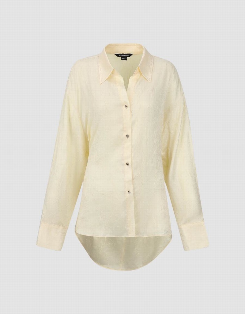 Yellow Women's Urban Revivo Textured Button Up Straight Shirts | AXU8838YM