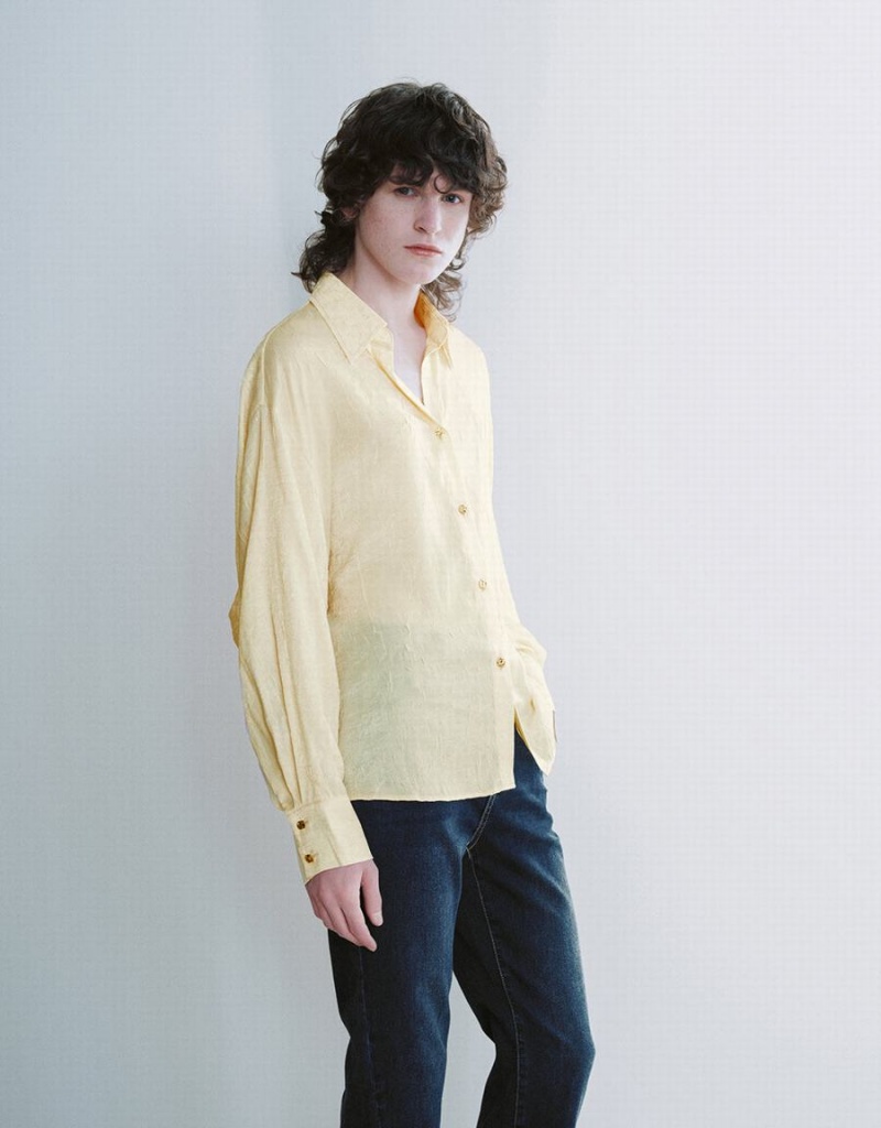 Yellow Women's Urban Revivo Textured Button Up Straight Shirts | AXU8838YM